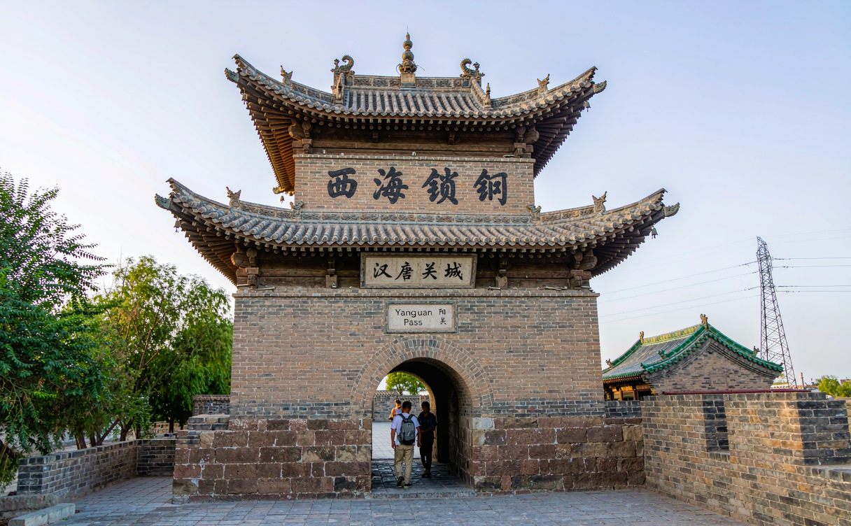 Yangguan Pass beacon tower standing in the Gobi desert near Dunhuang