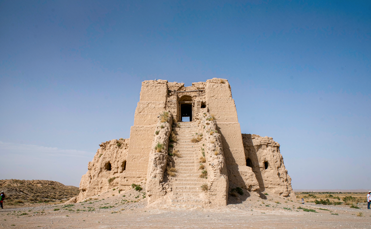 Yumen Pass rectangular earthen fortress on the Gobi desert at Dunhuang