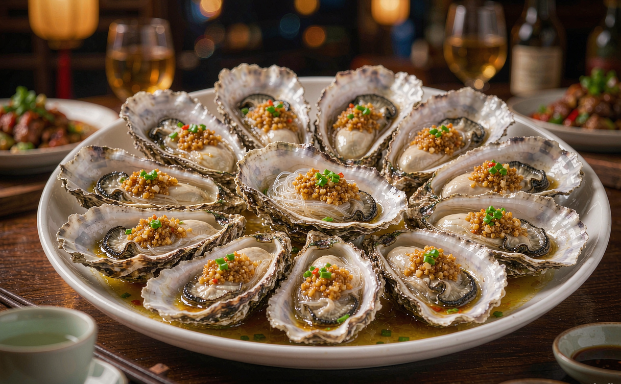 Steamed Hengqin oysters with garlic and vermicelli in Zhuhai