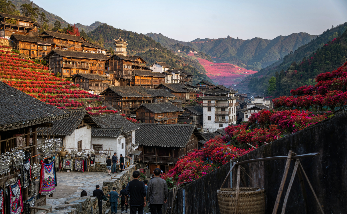 Guizhou azalea village hillside
