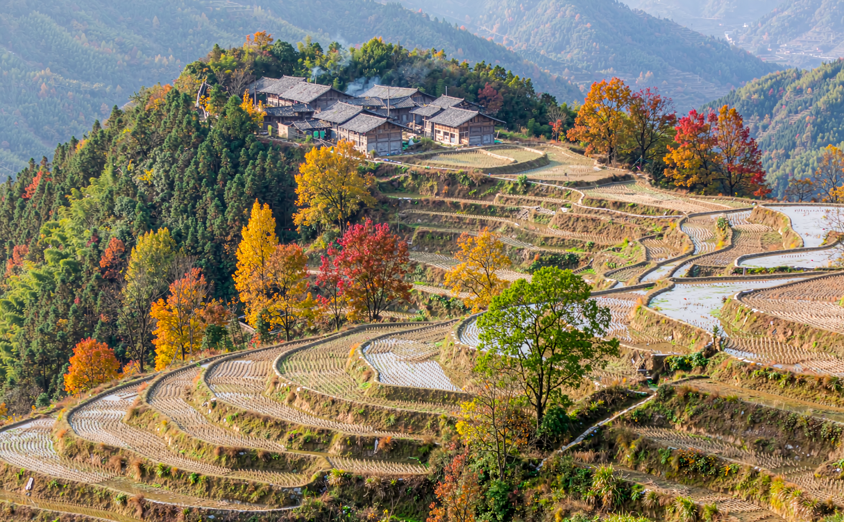 Train traveling through terraced countryside between Bazhong and Guangyuan