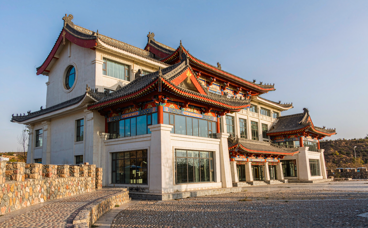 Dunhuang hotel courtyard pool Singing Sand Dunes Gansu