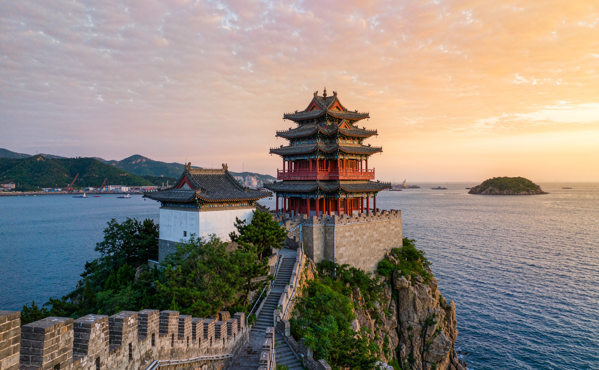 Yantai sea-view hotel balcony at sunrise