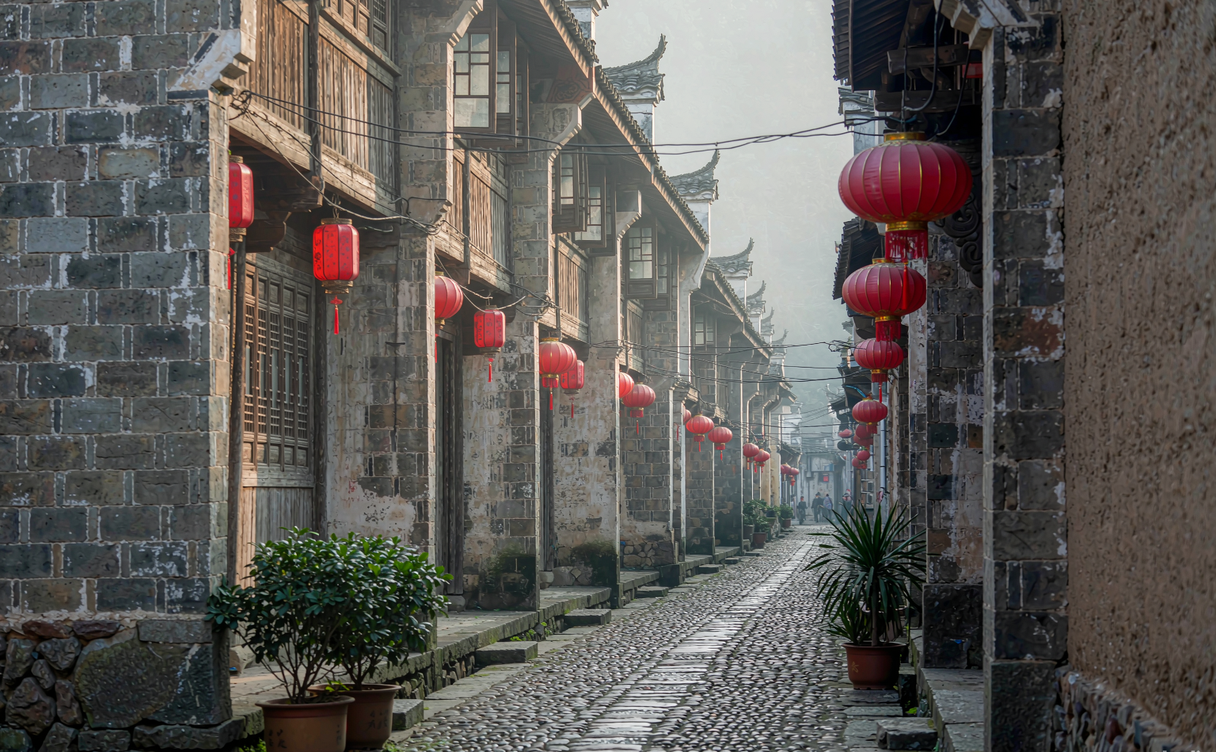 Changing ancient city Fujian Ting River waterfront at dusk