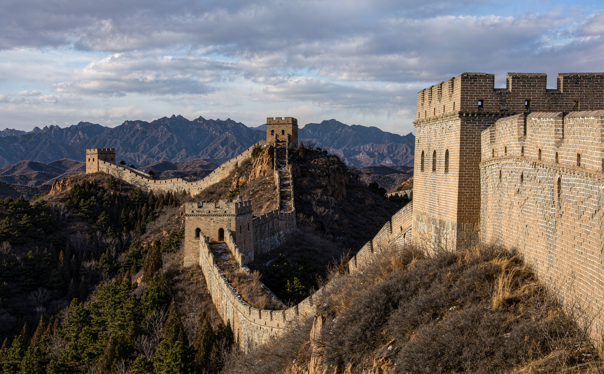 Hiker on a restored Great Wall ridge in China