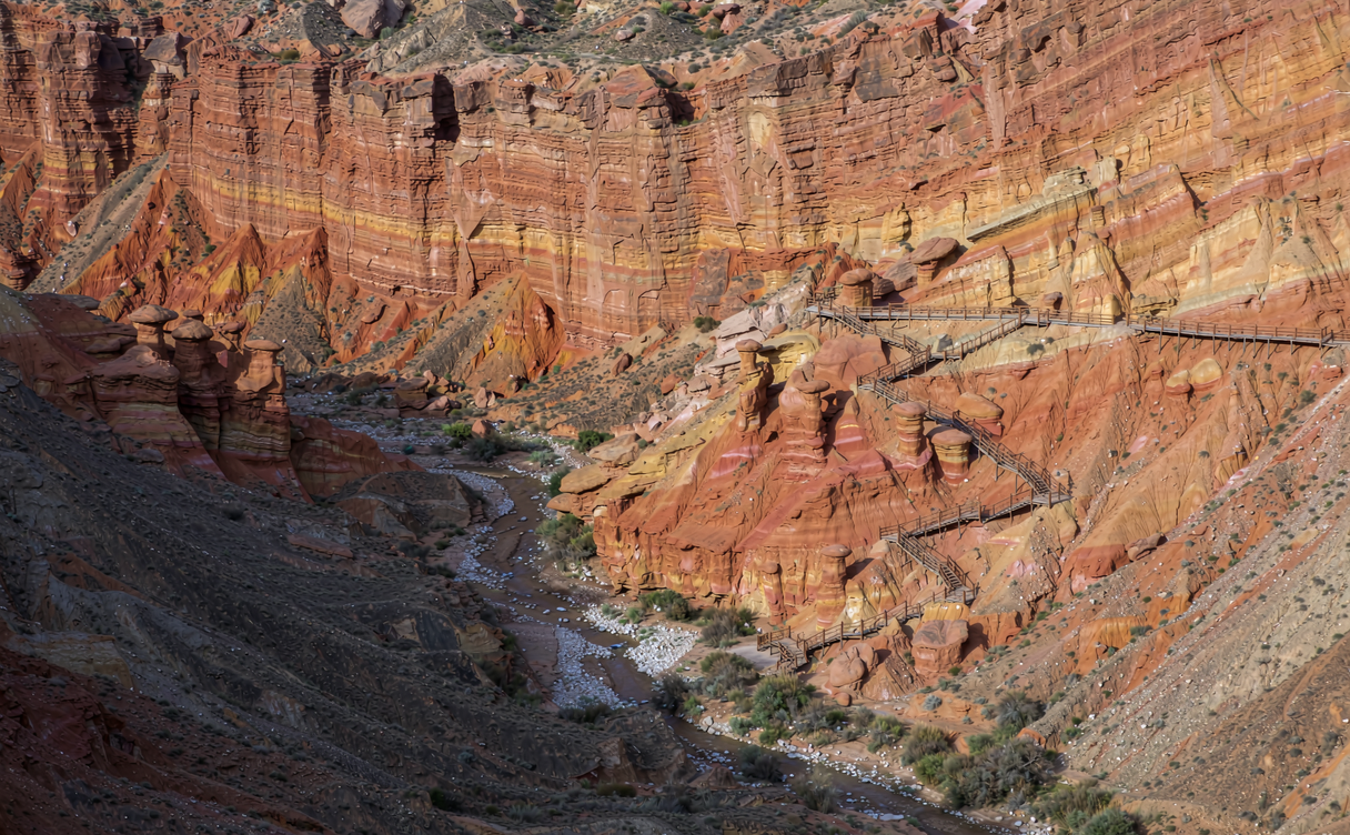 Dushanzi canyon striped rock walls