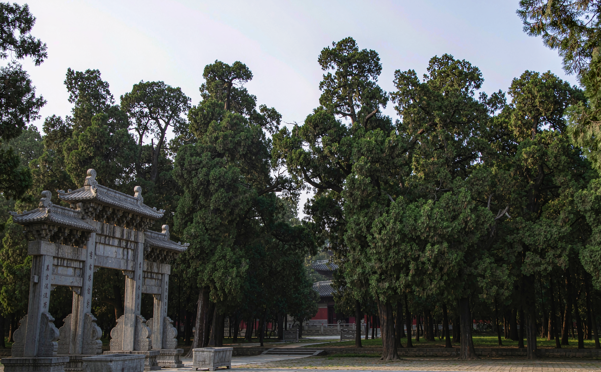 Huangdi Mausoleum ceremonial archway Qiaoshan Shaanxi cypress
