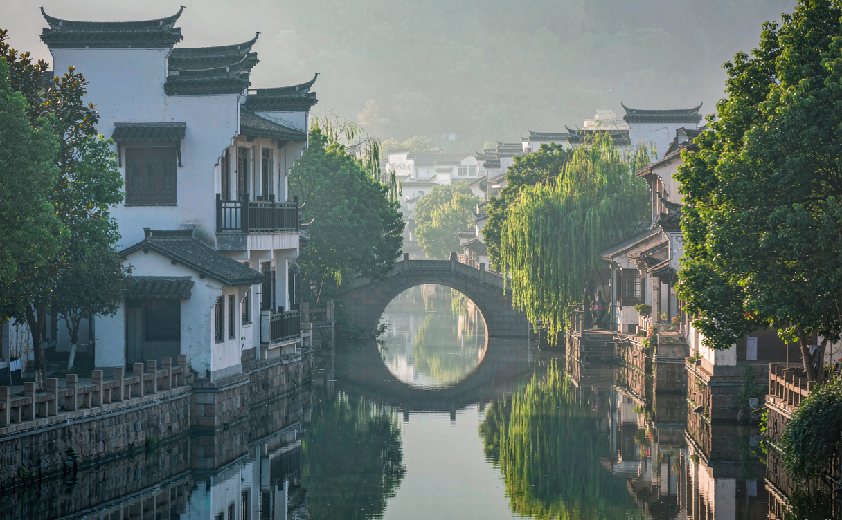 Longchuan Village Huizhou houses and water street in Jixi, Anhui