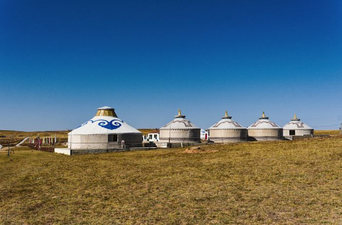 Inner Mongolia grassland with yurts, China