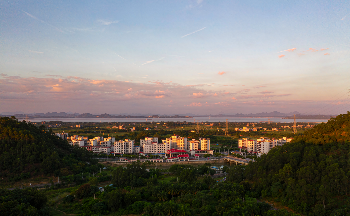 The Pingxiang border town framed by low green hills, Guangxi, China