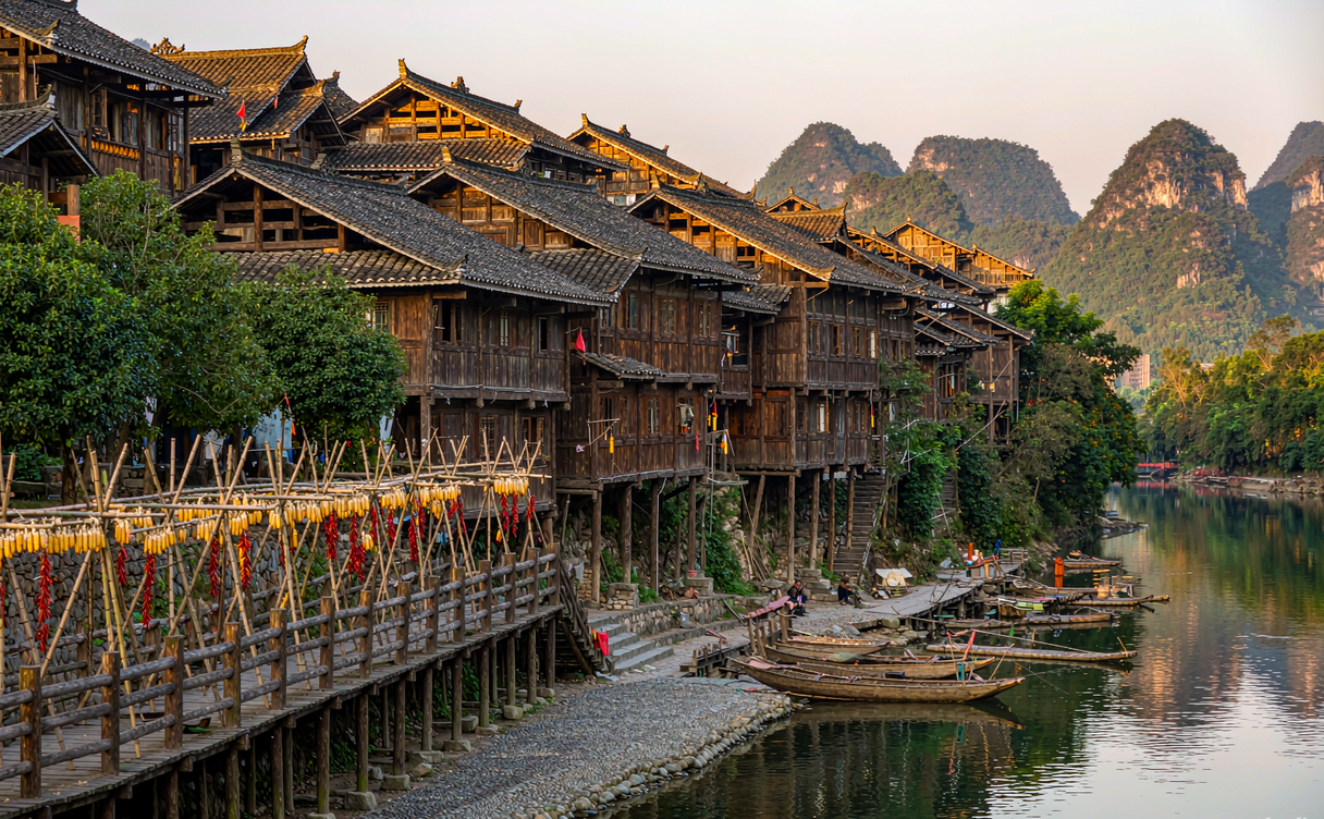 Tujia village on the Qingjiang river