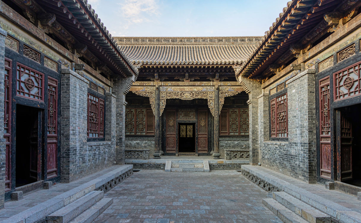 Pingyao Ancient Town wall at sunset lanterns Shanxi