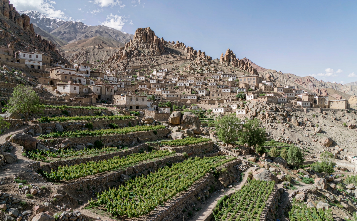 Tuyoq village Xinjiang China Uyghur mud houses vineyard canyon