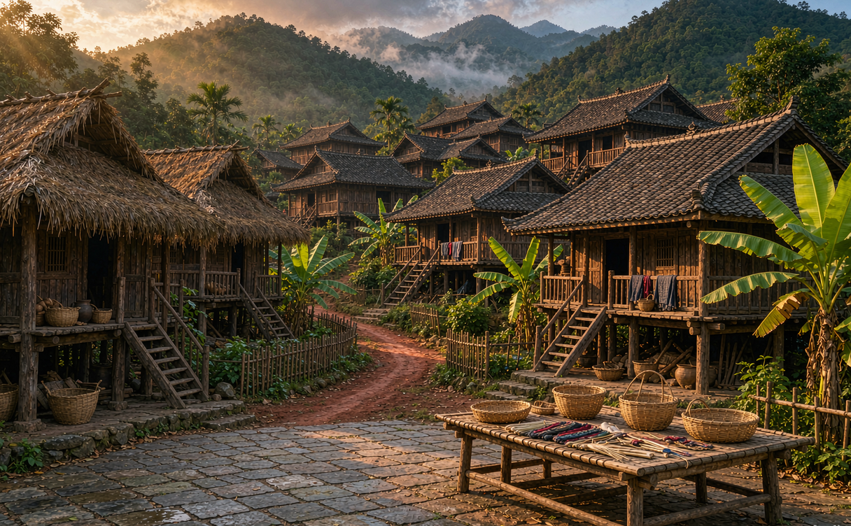 Li village rooflines below Wuzhi Mountain in Hainan
