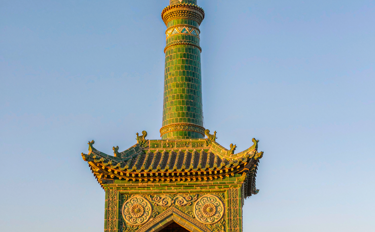 Dongguan Mosque Xining main prayer hall with green domes
