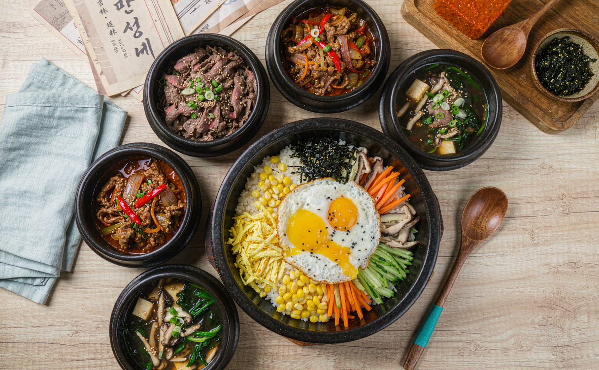 Yanbian Korean feast with bibimbap and side dishes