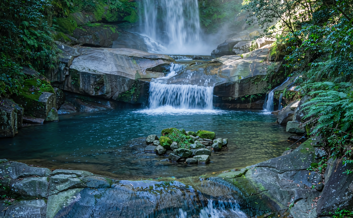 Tianxia Gorge plank walk and waterfalls in Yuexi, Anhui